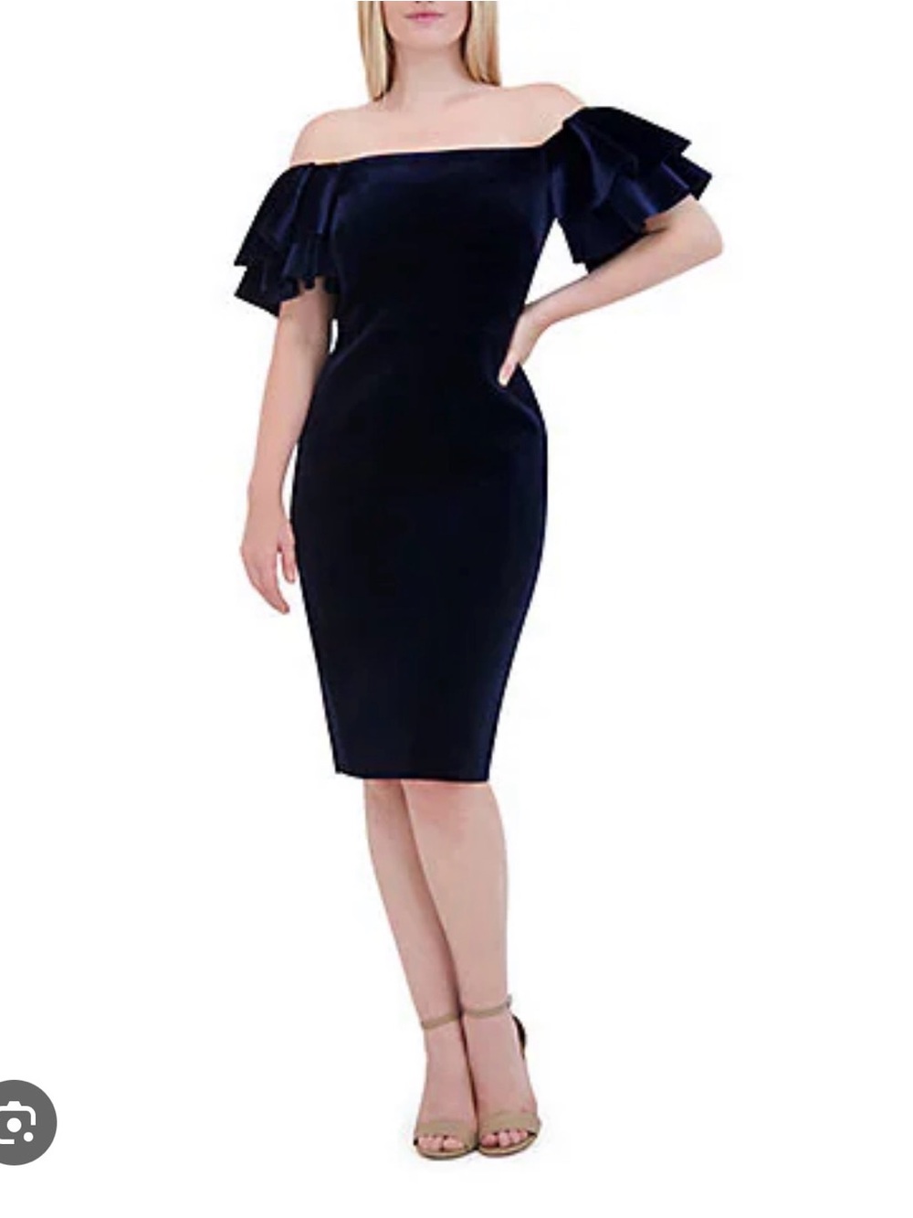 Eliza J Women's Off The Shoulder Ruffle Cocktail Dress 14 navy velvet